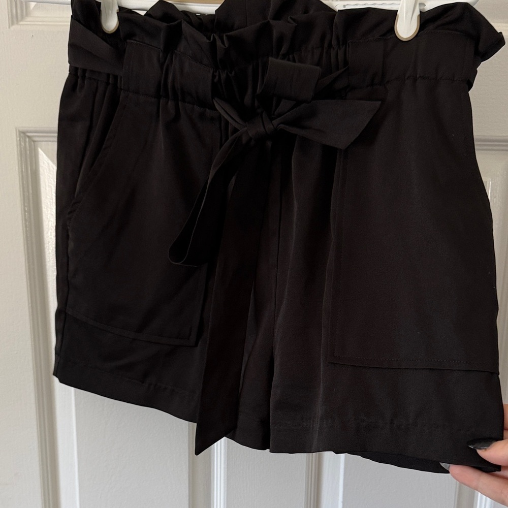 Black Women's Shorts with Paper Bag Waist/Tie